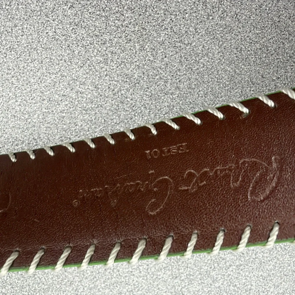 Robert Graham Belt Mens 34 Brown Paisley Leather Whipstitch Silver Buckle